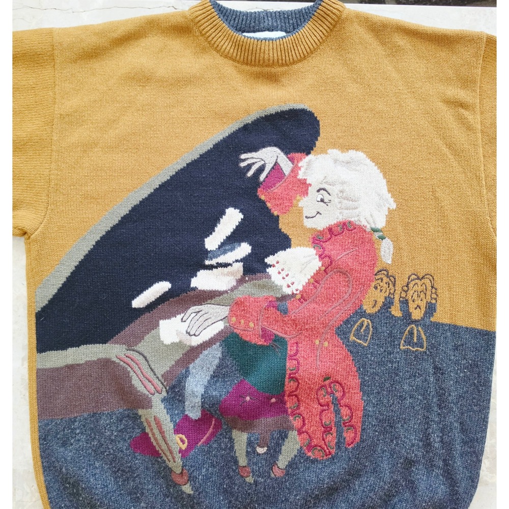 Vintage 90s ICEBERG Italy Intarsia Art Sweater Virgin Wool Piano Graphic M